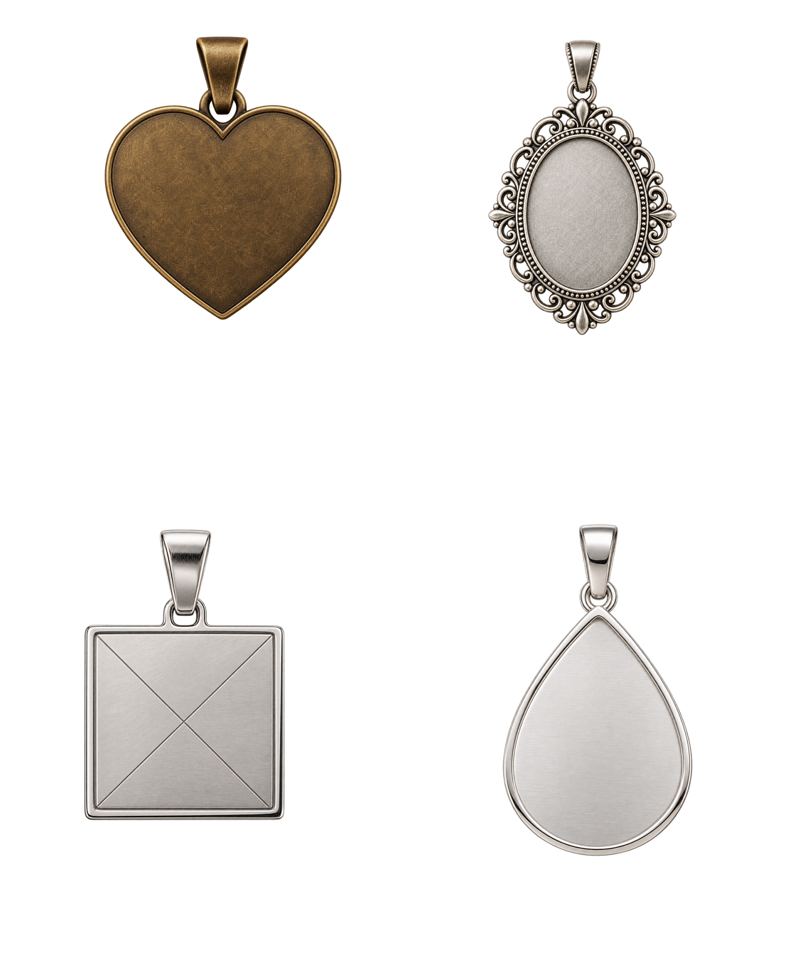 Heart, oval, square and teardrop pendant styles